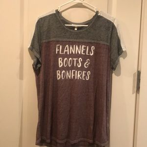 Maurices flannels, boots and bonfires shirt
